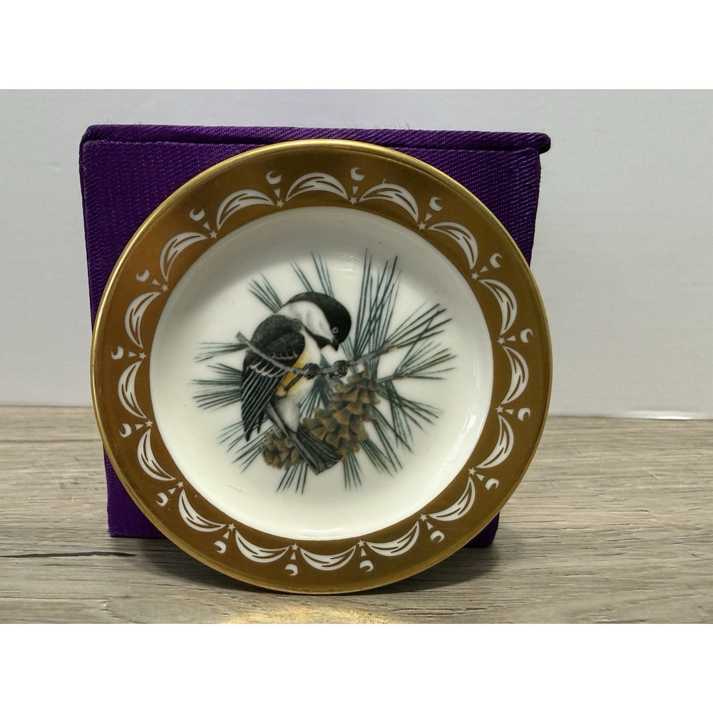 State Birds Flowers Franklin MINI Plate Maine Chickadee Pine Cone & Tassel 3"